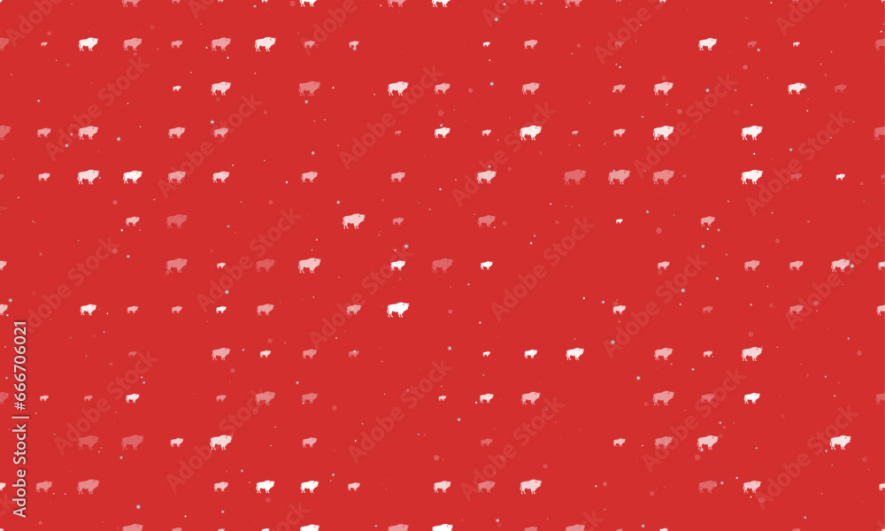 Poster seamless background pattern of evenly spaced white buffalo symbols of different sizes and opacity. v