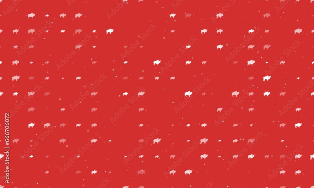 Poster seamless background pattern of evenly spaced white buffalo symbols of different sizes and opacity. v