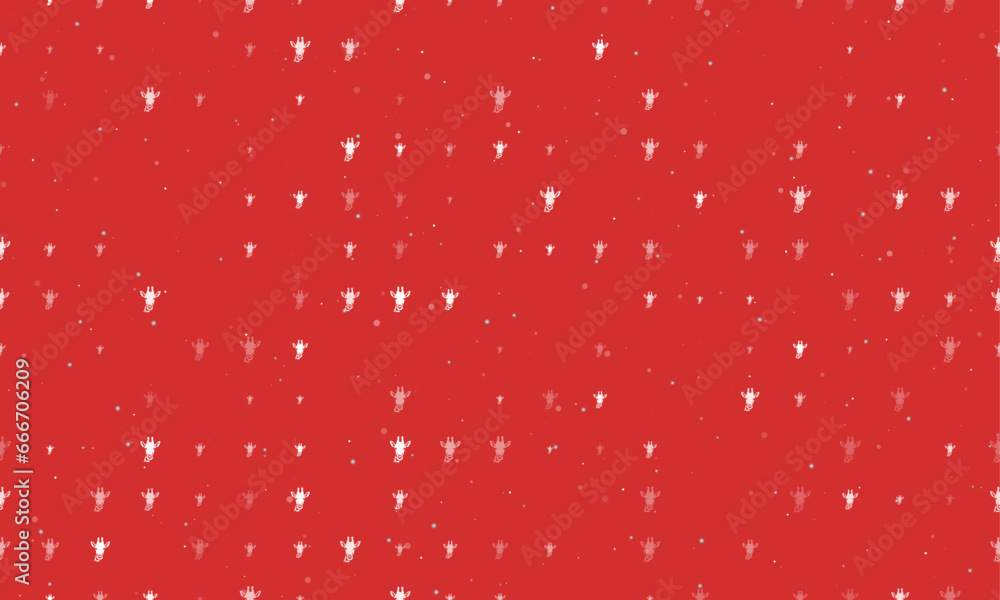Poster seamless background pattern of evenly spaced white giraffe head symbols of different sizes and opaci