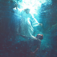 Jesus rescues a drowning man - obrazy, fototapety, plakaty
