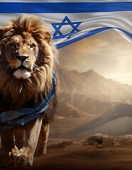 Lion of Judah with Israel Flag. Israel. AI Generative - obrazy, fototapety, plakaty