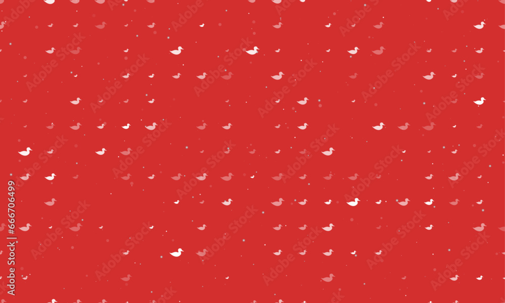 Poster seamless background pattern of evenly spaced white duck symbols of different sizes and opacity. vect