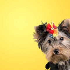 Portrait funny puppy dog on pastel background