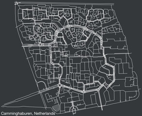 Detailed hand-drawn navigational urban street roads map of the Dutch city of CAMMINGHABUREN, NETHERLANDS with solid road lines and name tag on vintage background
