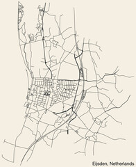 Detailed hand-drawn navigational urban street roads map of the Dutch city of EIJSDEN, NETHERLANDS with solid road lines and name tag on vintage background