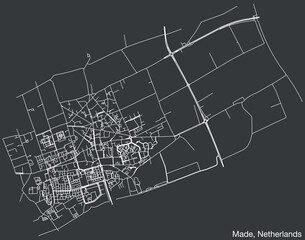 Detailed hand-drawn navigational urban street roads map of the Dutch city of MADE, NETHERLANDS with solid road lines and name tag on vintage background