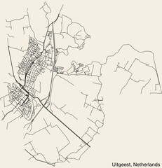 Fototapeta premium Detailed hand-drawn navigational urban street roads map of the Dutch city of UITGEEST, NETHERLANDS with solid road lines and name tag on vintage background