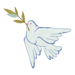 Peace dove symbol. Iconic symbol to promote peace throughout the world, flat vector illustration isolated on white background.