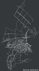 Detailed hand-drawn navigational urban street roads map of the Dutch city of BEMMEL, NETHERLANDS with solid road lines and name tag on vintage background