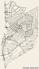 Detailed hand-drawn navigational urban street roads map of the Dutch city of MARSDIJK, NETHERLANDS with solid road lines and name tag on vintage background