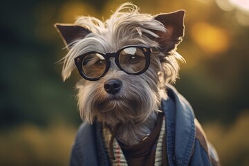 Dog hipster in glasses outdoor