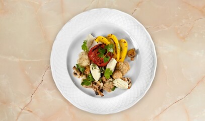 plate of fresh tasty healthy salad with vegetables