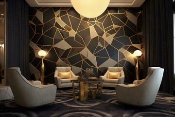 Contemporary lounge adorned with geometric patterns. Generative AI