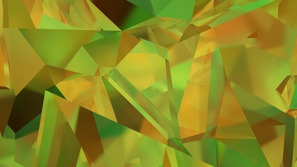Abstract green and orange background with triangles. Background with lines. Glass background. Refraction of light. Crystal background