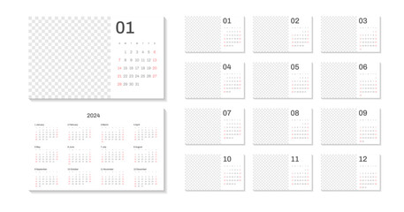 Corporate Year Calendar 2024 - Week Start Monday - Vector Template