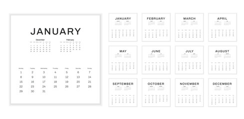 Corporate Year Calendar 2024 - Week Start Monday - Vector Template