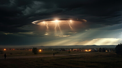 obraz przedstawiający UFO, statek kosmiczny, niezidentyfikowany obiekt latający obcy. - obrazy, fototapety, plakaty