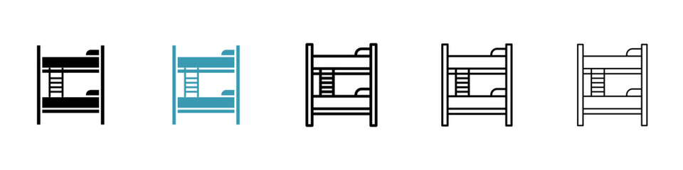 Hostel bunk bed vector thin line icon set for web ui designs - obrazy, fototapety, plakaty