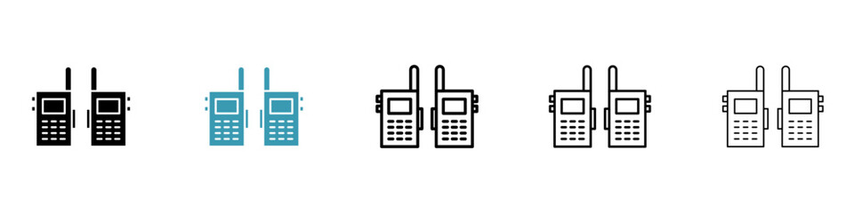 Two way radio vector thin line icon set. military walkie talkie vector symbol for web ui designs