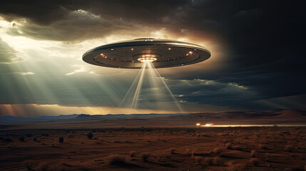 obraz przedstawiający UFO, statek kosmiczny, niezidentyfikowany obiekt latający obcy. - obrazy, fototapety, plakaty