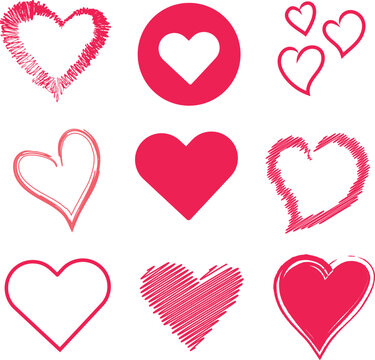 set of pink hearts vector illustration for cards, decoration, art