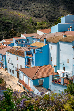 Blue painted Smurf house village of Juzcar, Pueblos Blancos region, Andalusia, Spain