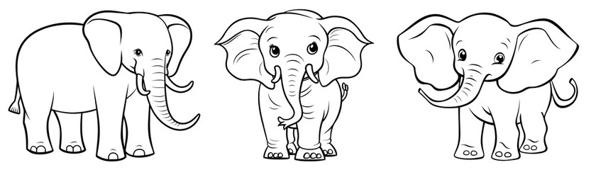 Obraz premium Cute elephant, simple thick lines kids and preschool children cartoon coloring book pages. Generative AI