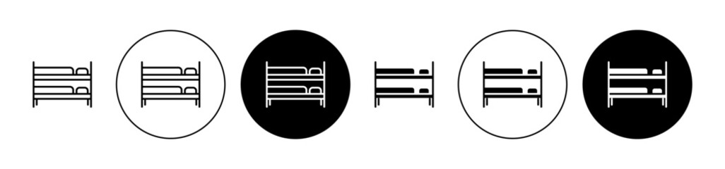 Hostel bunk bed thin line icon set in black and white color