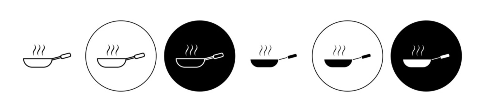 wok thin line icon set. chinese food fry wok vector symbol in black and white color