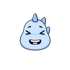 Cute emoji blue dinosaur with spikes laughing, cartoon emoji