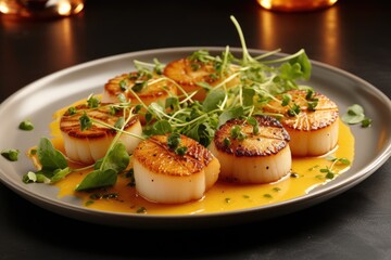 Seafood Sensation: Discover Exquisite Seared Scallops, a Dish of Culinary Artistry Featuring Succulent Seafood Pan-Seared to Perfection with Butter and Lemon.




