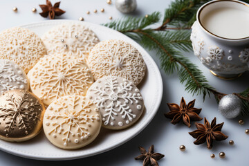 Obraz na płótnie Canvas holiday concept. Merry and happy New Year background. Christmas cookies with decoration.