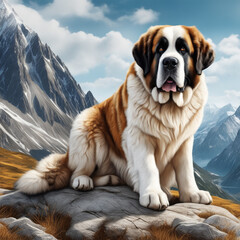 Majestic Saint Bernard Enjoying a Winter's Nap in the Alps