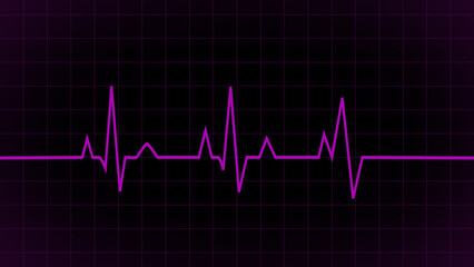 Purple heartbeat line icon. Pulse line, Pulse trace. ECG and Cardiac symbol. Emergency ecg monitoring. purple glowing neon heart pulse. Heart beat. Electrocardiogram. Health and Medical concept.