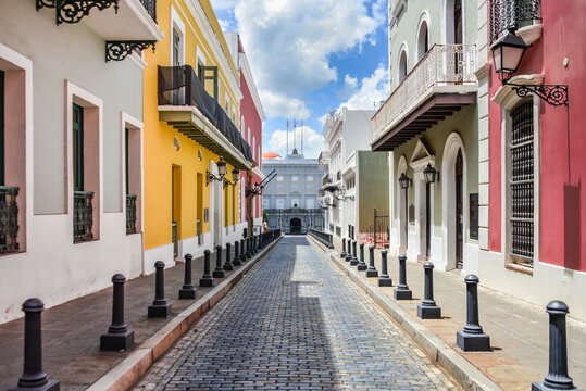 A colourful colonial street in San Juan, Puerto Rico, Caribbean
