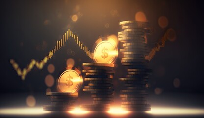 Money coin stack growing investment. Business Finance Save Money, target, aim, financial, currency, wealth, economy, saving, investment, growth, finance, insurance, inflation, generate by AI
