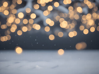 Fototapeta na wymiar Christmas and New Year abstract snow background with gold bokeh