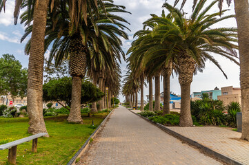 A view along the promenade beside the beach at Swakopmund, Namibia in the dry season