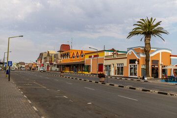 Fototapeta na wymiar A view of up the main street at Swakopmund, Namibia in the dry season