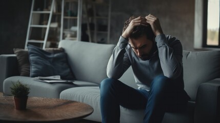 Obraz premium Depression and mental illness. Asian man disappoint, sad after receive bad news. Stressed boy confused with unhappy problem, arguing with girlfriend, cry and worry about unexpected work, down economy.