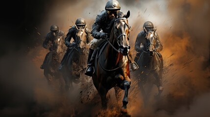 Four horsemen with Horses galloping in the desert