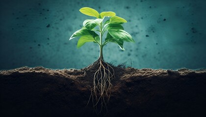 Plant growing in soil showing roots  - obrazy, fototapety, plakaty