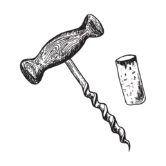 Fotobehang Hand drawn sketch of a corkscrew and wine cork . Engraving style. Doodle illustration. For design, packaging, web banners © Elena