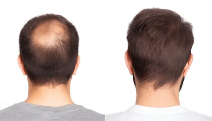 Images of a man before and after a hair treatment, rear view - obrazy, fototapety, plakaty