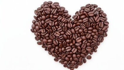 Coffee heart. Roasted coffee beans in the shape of heart on white background.