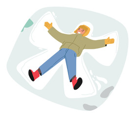 Obraz premium Little Boy Joyfully Flops Into Freshly Fallen Snow, His Arms And Legs Moving In Unison As He Makes Adorable Snow Angels