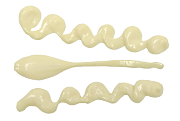 Set mayonnaise spread (with chopped mustard seeds) isolated on white, top view, clipping path