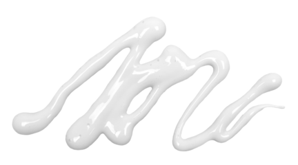 Sun lotion spilled in shape scribbling, tanning cream puddle, white skincare product isolated on white, top view, clipping path