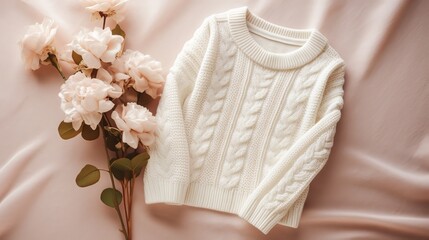 Flat lay in feminine style with a knitted sweater