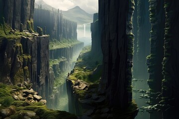 a horizontal image of a fertile canyon with sweeping views in a Landscape-themed image as a JPG horizontal format Generative ai